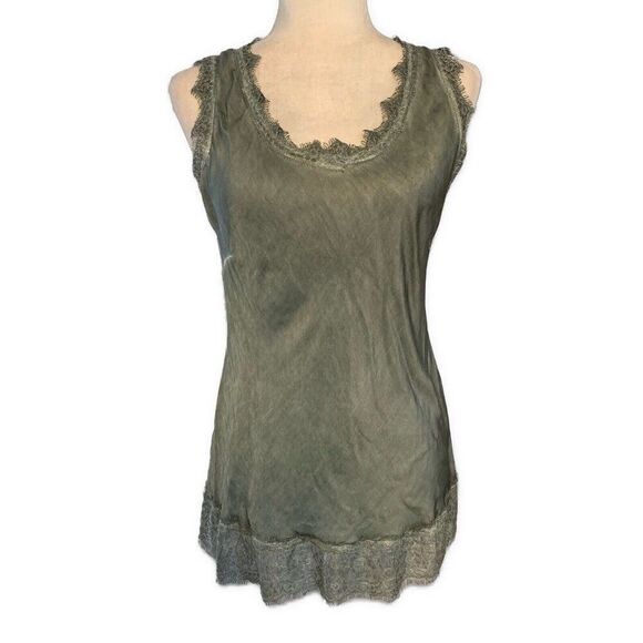 Baci Fashion Solid Green Lace Tank Top Medium Italy - Picture 1 of 5